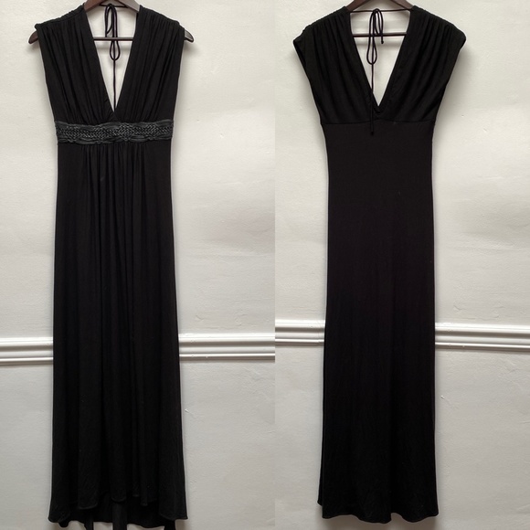 Sky Dresses & Skirts - Sky Size Large Black Maxi V Neck V Back Tie With Leather Waist Band Stretchy